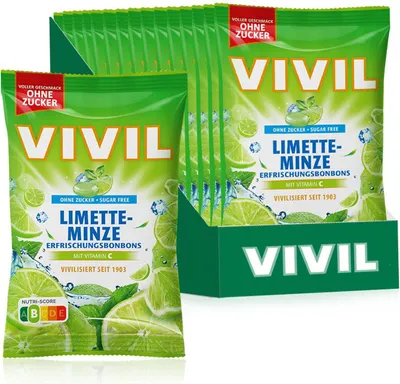 Produktbild von VIVIL Limette-Minze Erfrischungsbonbons ohne Zucker | 15 Beutel