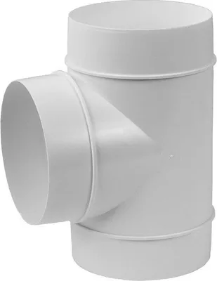 A white T-shaped pipe fitting.