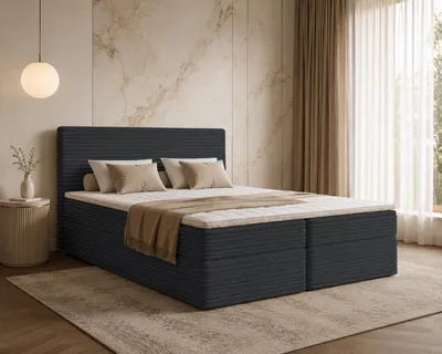 Produktbild von Bett Boxspringbett NESO ohne Topper mit Bettkästen - Doppelbett, Stauraum, Schlafzimmer, Polsterbett, Bettgestell (160x200, Schwarz- Tilia 100)