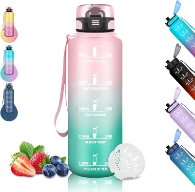 Obrázok produktu pre Športová fľaša 1,5L, bez úniku, pre dospelých, ružovo zelená, na bicyklovanie, kempovanie, turistiku, jogu