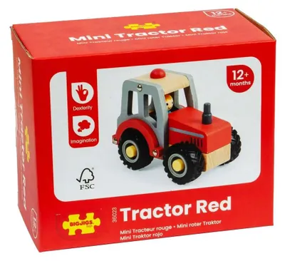 Produktbild von BigJigs Holztraktor Spielzeug rot - Mini Bauernhoffahrzeug