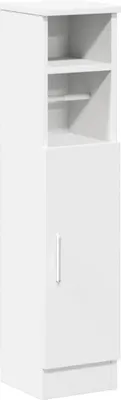 A white cabinet with shelves and a door.