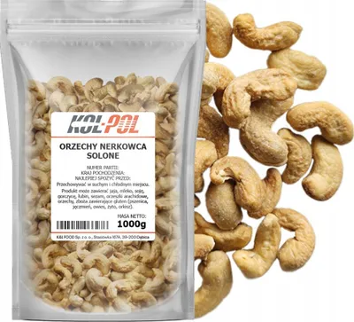 Zdjęcie produktu dla ORZECHY NERKOWCA CAŁE SOLONE 1kg Prażone nerkowce naturalne jakość Kol-Pol