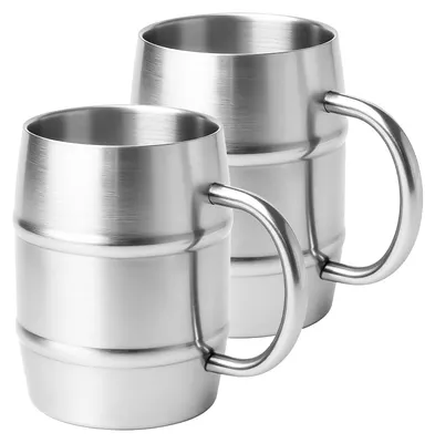 Zdjęcie produktu dla Zestaw 2 kubków ze stali nierdzewnej z pokrywką, pojemność 500 ml
