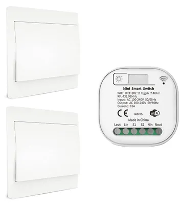 RF433/WiFi-Lichtschalter, 2 Stück, 1 Empfänger, Fernbedienung