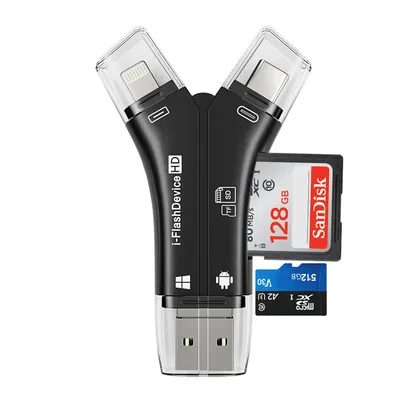 Produktbild von 4 in 1 Kartenleser,Speicherkartenleser,für iphone,USB 2.0,Micro USB,Typ-c,für Telefon, PC und Tablet,3 Schnittstelle,1TB