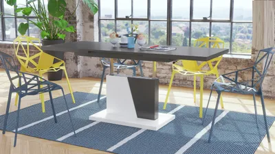 Produktbild von Grand Noir Couchtisch ausziehbar höhenverstellbar 120-180cm in Anthrazit matt - Weiß matt modern vielseitig Wohnzimmertisch Esstisch Beistelltisch Sofatisch platzsparend hochwertig Wohnzimmer