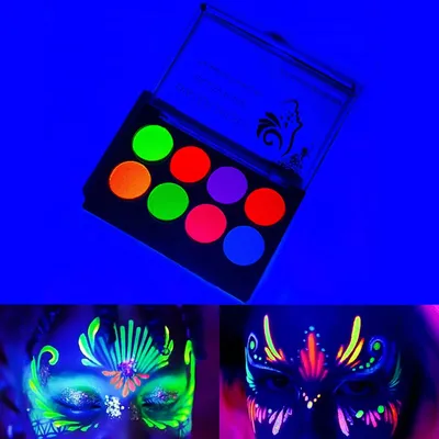 Produktbild von UV-Schwarzlicht-reaktive Gesichts- und K?rperbemalung,Glš¹hen unter Schwarzlichtfarbe Wasserbasiertes Pigment,Neonfluoreszierendes 8-Farben-Pulver,Geeignet fš¹r Schwarzlichtpartys