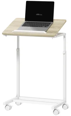 Produktbild von Beistelltisch mit Rollen, h?henverstellbar, neigbarer Tischplatte und Metallgestell, 55 x 36 x 62,5šC82,5 cm, Eiche