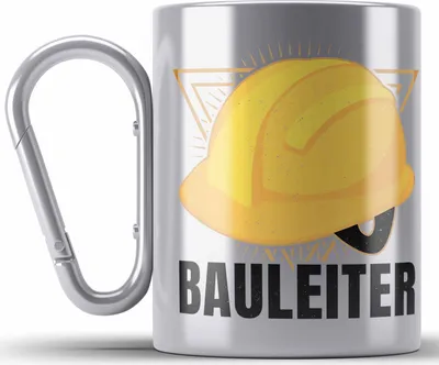 Produktbild von Trendation - Bauleiter Geschenk Bauarbeiter Edelstahl Tasse Karabiner Baustelle Lustige Edelstahl Tasse Karabiner (Silber)