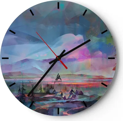 Produktbild von Wanduhr - Rund - Glasuhr - Berge Baum Wasser - 40x40cm - Schleichendes Uhrwerk - Lautlos - zum Aufhängen bereit - Dekoration Modern - Wanddekoration aus Glas - C3AR40x40-3919
