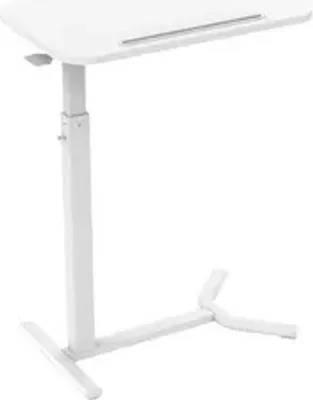 A white mobile height-adjustable side table.