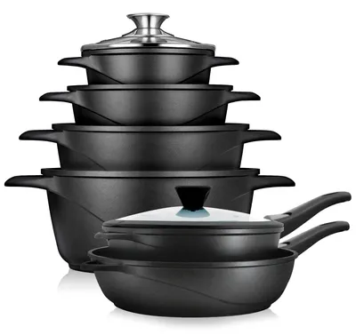 Image de Ensemble de 12 pièces de batterie de cuisine, comprenant des poêles compatibles avec les plaques à induction