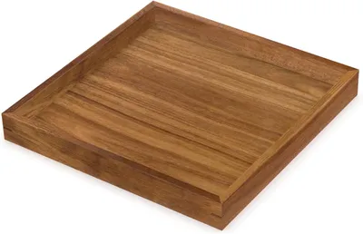 Produktbild von Servierplatte aus Akazienholz, 33x33x4 cm, mit erhöhtem Rand, für Frühstück und Wohnzimmer
