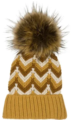 Produktbild von styleBREAKER Damen Strick Bommelmütze mit Zick-Zack Muster und Fleece Futter, Winter Fellbommel Mütze, Strickmütze 04024188