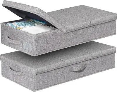 Produktbild von PolkaHome® 2er Set faltbare Aufbewahrungsbox unter dem Bett 79x40x15 cm mit Deckel und Griffen