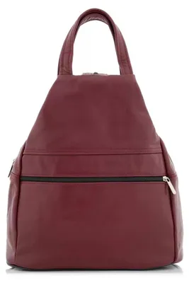 Image de Sac à dos Belveder pour femmes, en cuir véritable, couleur bordeaux. Sac à main et sac à dos 2-en-1. Sac à dos urbain, élégant – Arima03