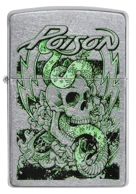 Produktbild von ZIPPO - Poison Design - Street Chrome™ Silber Totenkopf Gift Skull Blitz Schlange Sturmfeuerzeug nachfüllbar Benzin 60006201