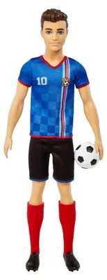 Produktbild von Barbie Ken Fußballspieler-Puppe, kurze Haare, Trikot mit der Nummer 10, Fußball, Stollenschuhe, Stutzen, für Kinder ab 3 Jahre, Modepuppe, Männlich, 3 Jahr(e), Mädchen, 305 mm, 120 g