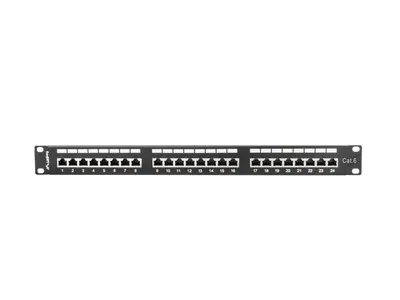 A 24-port Cat.6 FTP patch panel is shown against a white background.