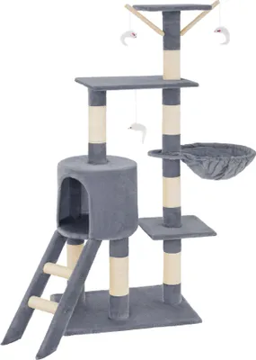 Image de tectake® Arbre à chat Dominik 144 cm avec escalier, 3 souris de jeu et protection anti-basculement