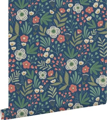Immagine prodotto di ESTAhome carta da parati fiori blu scuro, verde e terracotta 50 x 900 cm