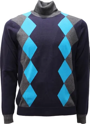 Imagen del producto de 2615AF - Suéter de cuello alto para hombre de la marca SUN 68, color azul/gris, confeccionado en lana y algodón