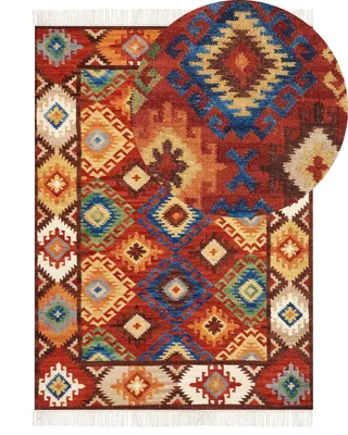 Produktbild von BELIANI Kelim-Teppich Mehrfarbig Wolle 200 x 300 cm mit Fransen Geometrischem Muster Handgewebt Boho Orientteppich für Fußbodenheizung Geeignet