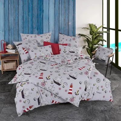 Produktbild von Bettwäsche Set Marine 100% Baumwolle, 135 x 200 / 80 x 80 cm, 2-teilig