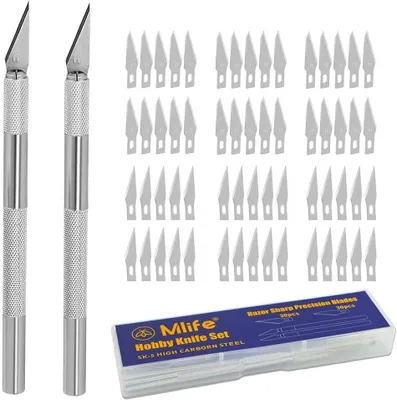 Produktbild von Messerset Präzisionsgravur Messer Set, Edelstahl, 60 Ersatzklingen, 2 Griffe, für DIY Kunst