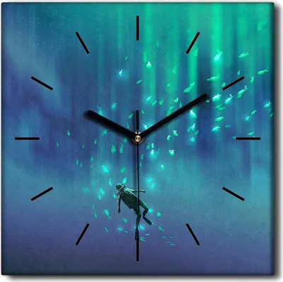 Produktbild von Coloray Uhr auf Leinwand 30x30 cm Wand Uhr Dekoration Wohnzimmer Segeltuch schwarze Hände -Taucherfischmeer.