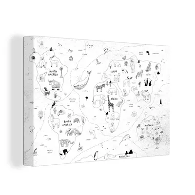 Zdjęcie produktu dla OneMillionCanvasses® - Obrazy na płótnie - 150x100 cm, Mapa świata - Dzieci - Biały - Czarny, Druk na ścianie Dekoracja ścienna