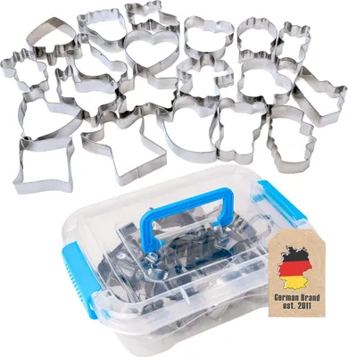 Produktbild von Intirilife 20-teiliges Edelstahl Keksausstecherset mit verschiedenen Formen und Größen mit praktischer Aufbewahrungsbox