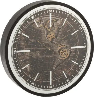 Produktbild von Weltkarte Wanduhr Antikgold & Schwarz mit Zahnrädern