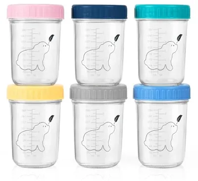 Produktbild von PromoHome® Glas-Babynahrungsbehälter 240 ml (Set aus 6) – spülmaschinenfest, gefriergeeignet, mikrowellengeeignet, BPA-frei