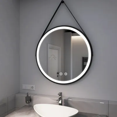 Produktbild von EMKE LED Badspiegel Rund 80 cm Durchmesser LED Spiegel Badezimmerspiegel mit Beleuchtung 3 Lichtfarbe 3000-6500K Kaltweiß Neutral Warmweiß Dimmbar Lichtspiegel mit Touchschalter IP44 Energiesparend (Schwarz Design)