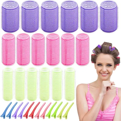Produktbild von 30 Stk Große Lockenwickler Selbstgriff Set, 18 Stk Große Locken Haftwickler Hair Rollers 36mm, 25mm, 16mm und 12 Stk Entenschnabel Schneiden Clips für Lange Mittlere Kurze Salon Frisuren