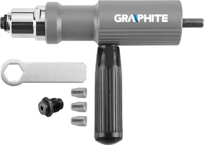 A tool set for riveting, including a riveting gun adapter, a wrench, and several small parts.