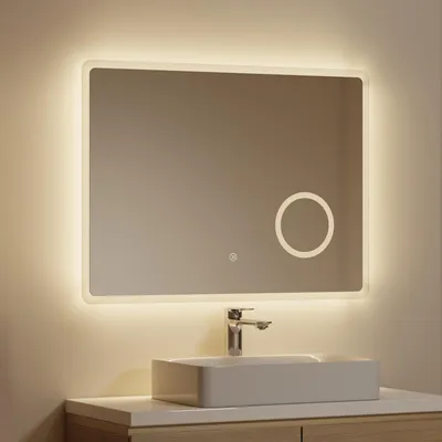 Image de EMKE Miroir de salle de bain avec grossissement 3x Interrupteur tactile 3 couleurs de lumière Variable Antibuée 80X60cm