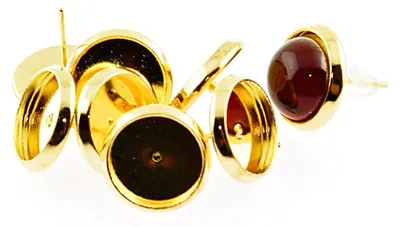 Produktbild von Vintageparts 10 Ohrstecker goldfarben für 10 mm Cabochon, Messing, Silikon-Stopper