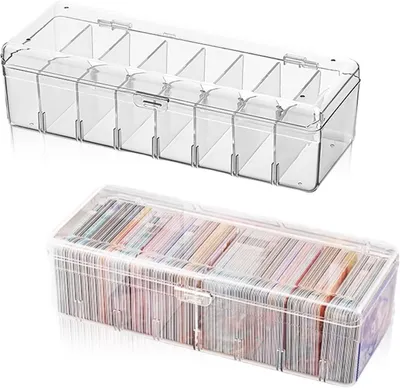 Productafbeelding van Set van 2 Transparante Kaartenboxen, Opbergbox voor 700 Kaarten, Verwijderbare Scheidingswanden, 25 x 10 x