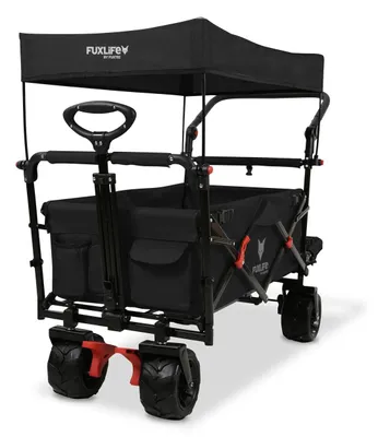 Produktbild von FUXLIFE by FUXTEC Strand-Bollerwagen FX-CTB800 Schwarz  Faltbarer Transportwagen   Gepolsterter Innenraum  Sonnendach   Offroad-Räder  Stabil & klappbar Schwarz