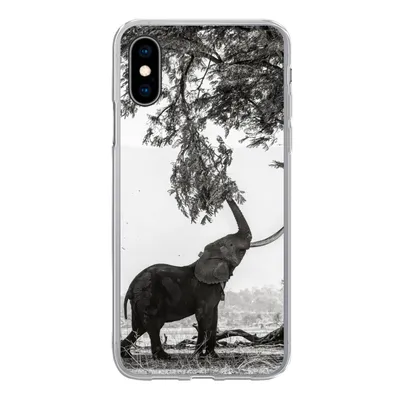 Produktbild von MuchoWow® Handyhülle Schutzhülle Hülle für iPhone X Elefant - Baum - Tiere - Schwarz und weiß Silikon Softcase Handy Hülle - Handyhülle