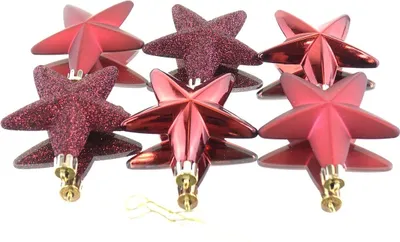 Produktbild von Bruchfeste Weihnachtsanhänger Stern Ox Blood Ø 7,5 cm aus Kunststoff - 6er Set