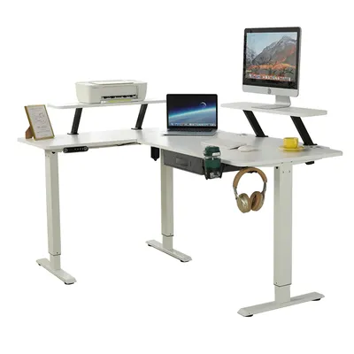 Produktbild von Radlove 160cm L-Schreibtisch Elektrisch Höhenverstellbar, Eckschreibtisch Bürotische, L Förmiger Stehpult mit Monitorständer und Schublade, Weiß