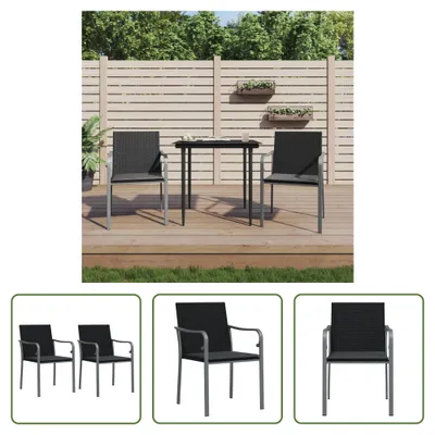 Produktbild von The Living Store Gartenstühle mit Kissen 2 Stk. Schwarz 56x59x84 cm Poly Rattan