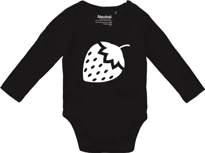 Produktbild von Huuraa Baby Body Erdbeere Strawberry 62 Black  Baumwolle Fairtrade Langarmbody Geschenkidee
