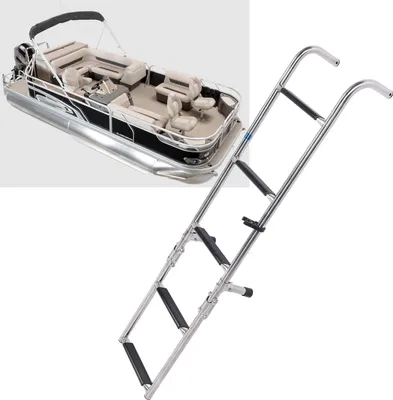Produktbild von 5-Stufen-Bootsleiter aus 316 Edelstahl, zusammenklappbar, mit gewölbtem Hilfshandlauf für Yachtponton