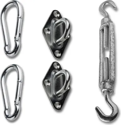 Produktbild von Befestigung Sonnensegel Set Dreieck verzinkt Stahl 1xSpannschraube 2xKarabiner 2xWandöse