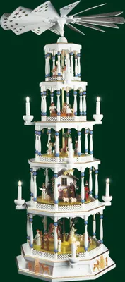 Produktbild von Tischpyramide Christi Geburt 5 stöckig bunt mit Spielwerk elektrisch Höhe= 123cm NEU